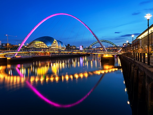 newcastle millennium bridge and river at night